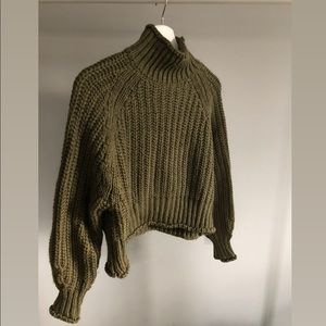 Army Green Balloon-Sleeve H&M Sweater